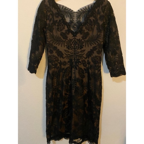 Tadashi Shoji ZURI DRESS Black Floral Embroidered Lace Illusion Neckline Dress 8 - Picture 3 of 15